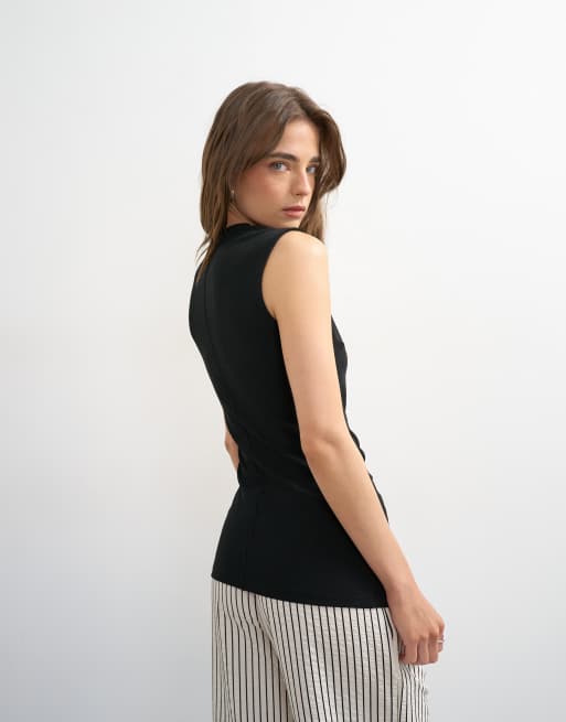Topshop – Czarny marszczony top bez rękawów, 2 z 4