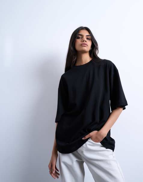Topshop oversized drop shoulder tee in black