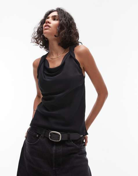 Topshop twist strap sleeveless top in black