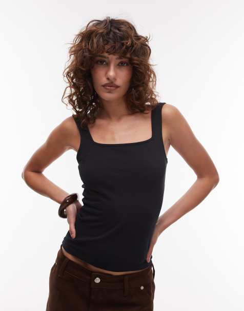 Topshop – Czarny top na grubych ramiączkach z kwadratowym dekoltem - view 1