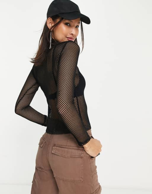 Topshop – Czarny top z siateczki z długimi rękawami, 3 z 4
