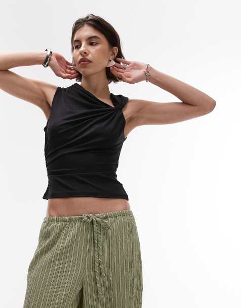 Topshop knot shoulder top in black