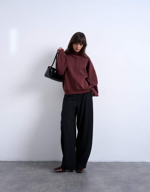 Topshop – Czekoladowa bluza z golfem i ozdobnymi szwami, 2 z 4