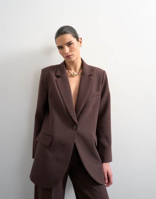 Topshop – Czekoladowobrązowy garnitur o luźnym kroju, 2 z 3