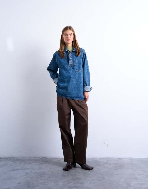 Topshop – Czekoladowe eleganckie spodnie hybrydowe - view 1