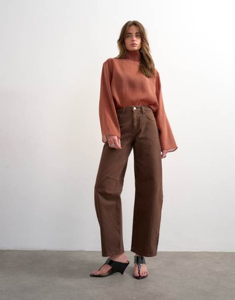 Topshop – Czekoladowe poszerzane jeansy Barrel z wysokim stanem - view 1