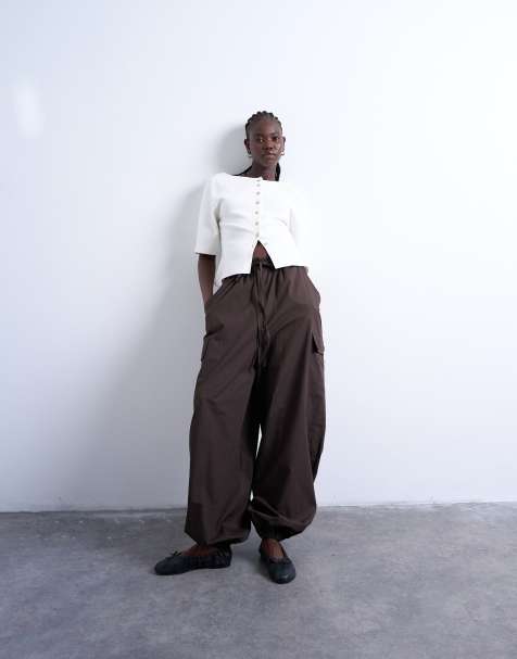 Topshop balloon cargo trouser in chocolate