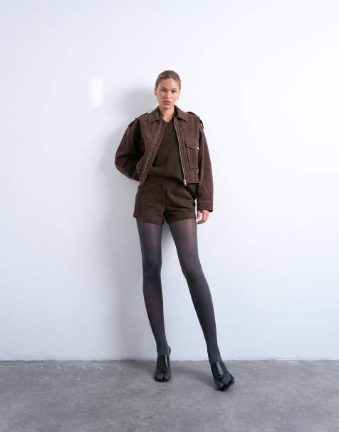 Topshop co ord real suede mini shorts in chocolate