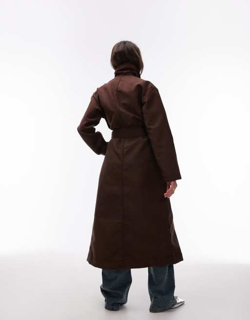Topshop – Czekoladowy trencz oversize z imitacji zamszu, 4 z 4