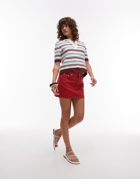 Topshop denim mini pelmet skirt in red
