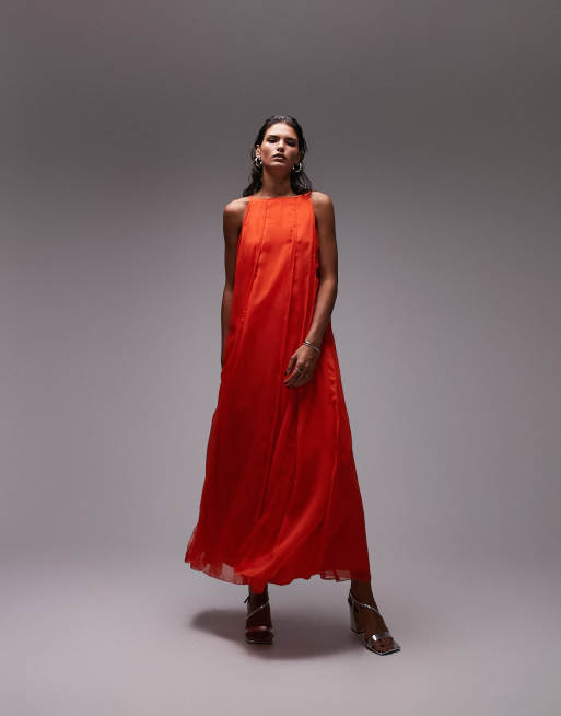 Topshop – Czerwona panelowa sukienka midi bez rękawów, 4 z 4