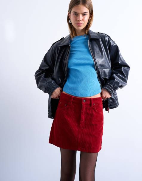 Topshop cord mini pelmet skirt in red