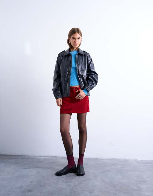 Topshop – Czerwona spódnica sztruksowa mini, 2 z 5