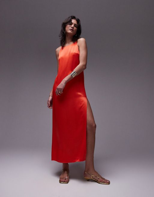 Topshop – Czerwona sukienka maxi premium z zabudowanym dekoltem