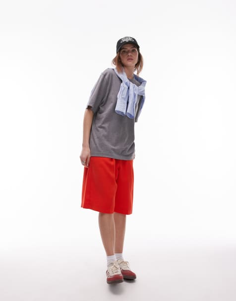 Topshop – Czerwone wciągane szorty o wydłużonym fasonie - view 1