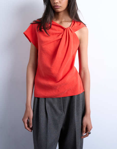 Topshop super soft cupro knot detail top in red