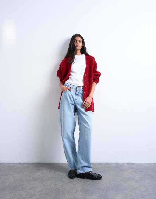 Topshop – Czerwony kardigan oversize o fasonie boyfriend, 2 z 4