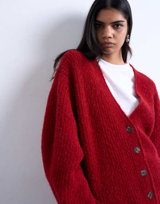 Topshop – Czerwony kardigan oversize o fasonie boyfriend, 3 z 4