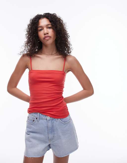 Topshop – Czerwony top typu tuba na cienkich ramiączkach