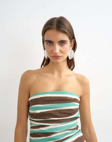 Topshop część zestawu marszczony top bandeau w brązowe paski - view 1