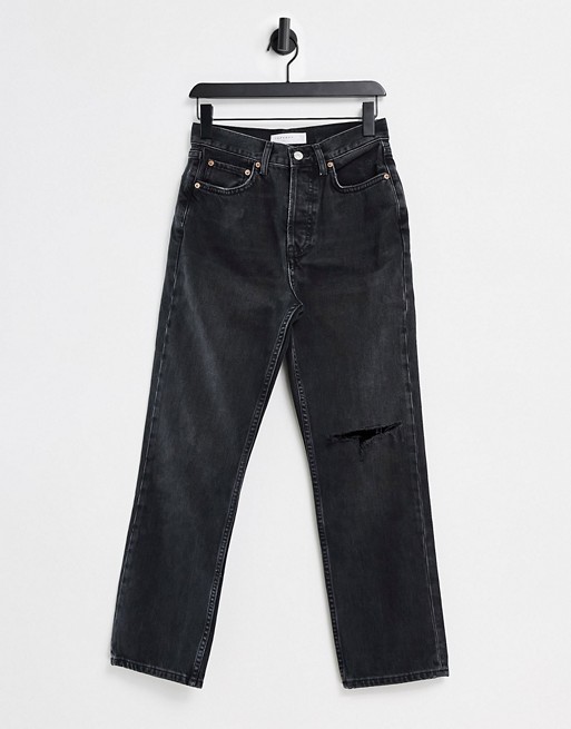 Topshop Dad jeans with knee rip in washed black