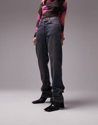 Topshop Dad Jean With Pink Tint-blue In Blue