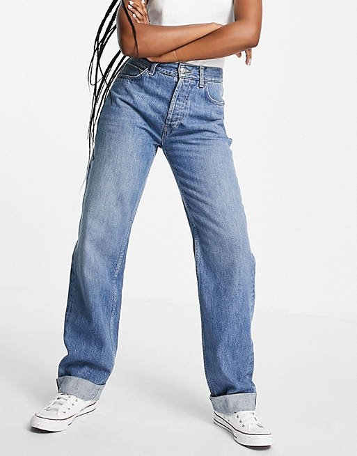 Jeans Topshop Dad jean with rolled selvedge hems in mid blue 