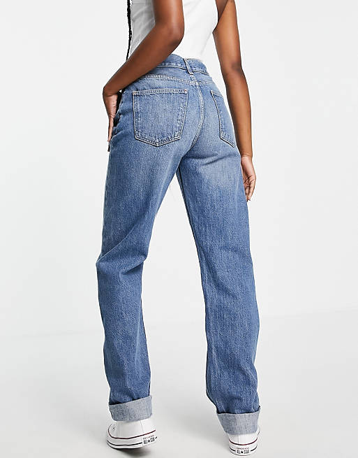 Jeans Topshop Dad jean with rolled selvedge hems in mid blue 