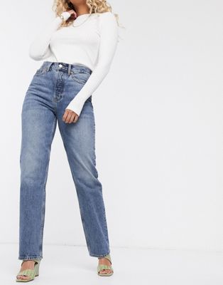 Topshop – Dad-Jeans aus recycelter Baumwolle in mittlerer Waschung-Blau