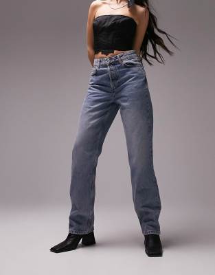 Topshop Dad Jean In Mid Blue-blues In Blue