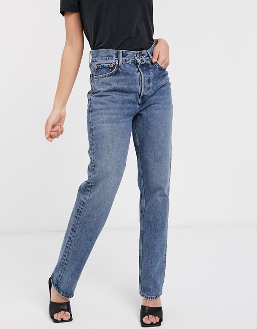 Topshop dad recycled cotton jeans in mid blue