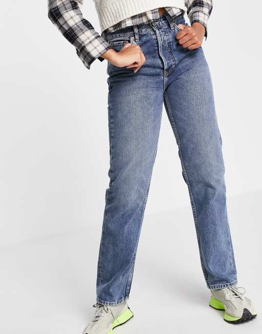 Topshop - Dad jeans in middenblauw