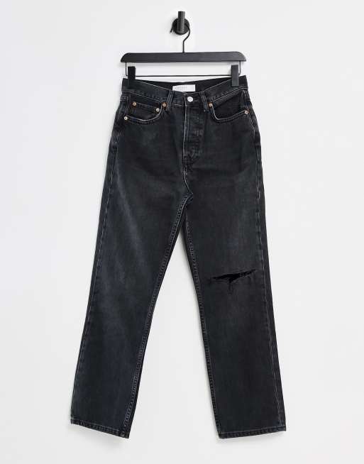 Dad jeans with knee rip in washed black ASOS