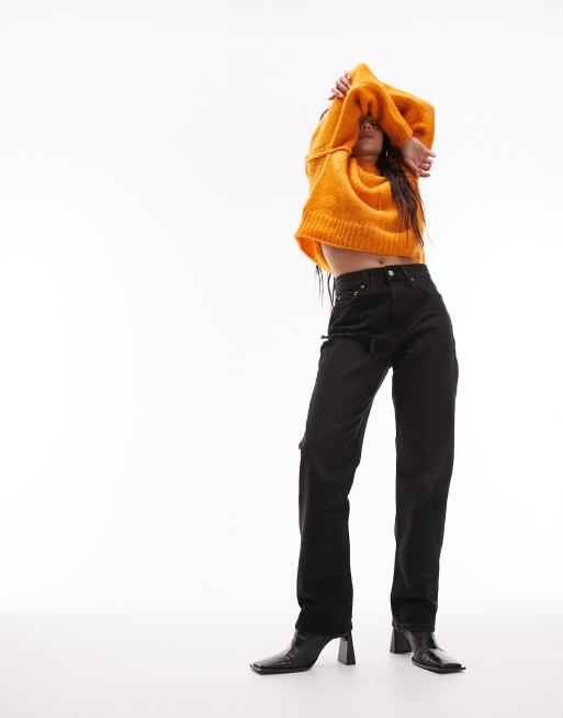 Topshop dad jeans with pocket bag rip in washed black
