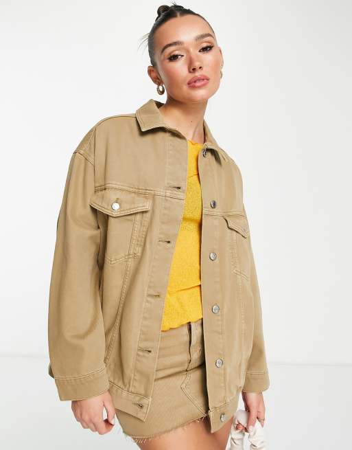 Topshop Dad XL co-ord denim jacket in stone | ASOS