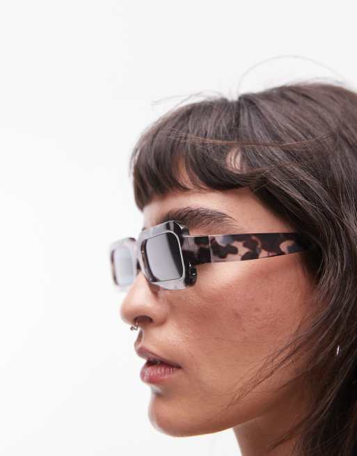 Topshop - Dahlia - Rechthoekige zonnebril in zwarte tortoise