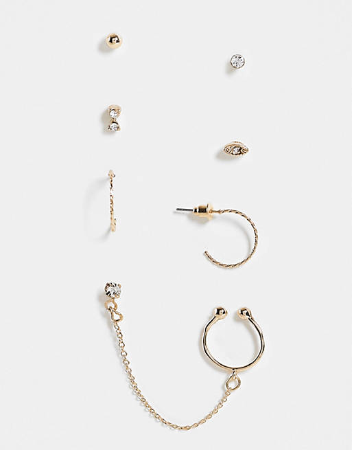 Topshop dainty chain 7 x multipack earrings in gold
