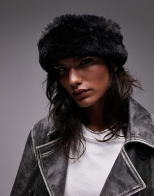 Topshop Daisy faux fur trim docker hat in black