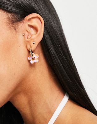 Topshop daisy hoop earrings in lilac check