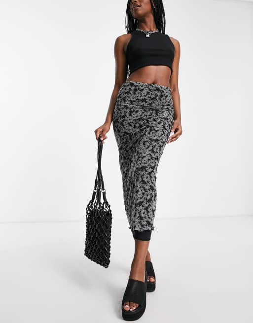 Topshop daisy jersey mesh midi skirt in monochrome ASOS