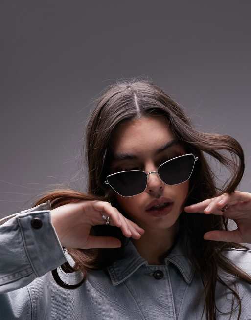 Topshop - Daisy - Occhiali da sole cat-eye argento con montatura in metallo