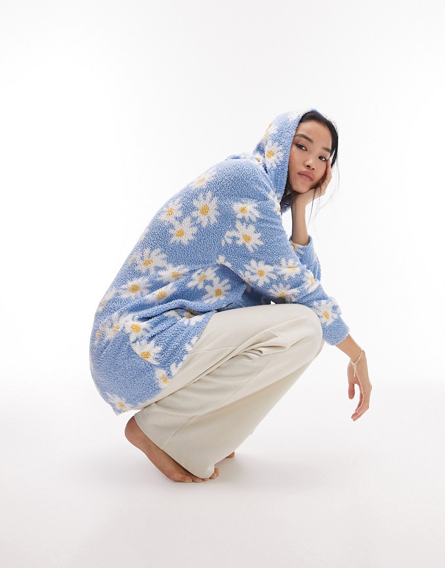 Topshop daisy pattern hoodie robe-Blues
