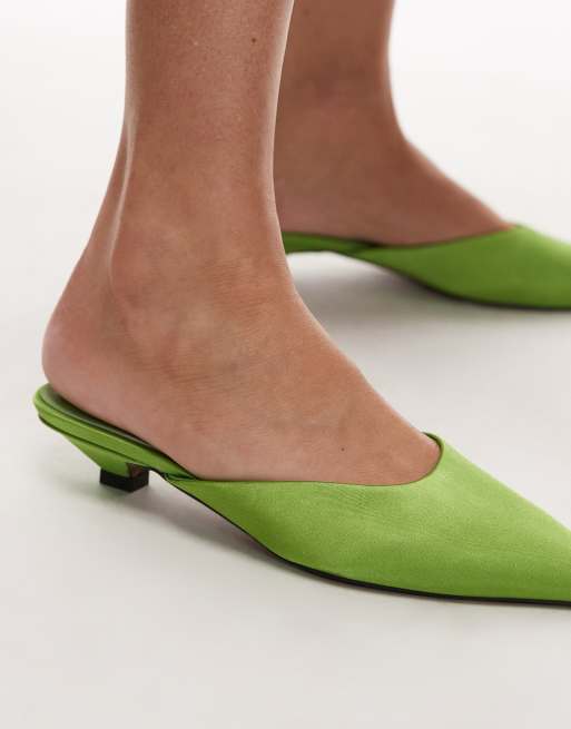 Topshop Dakota court kitten heel shoes in green satin