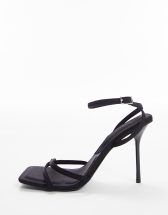 Topshop Ella caged heeled sandal with ankle tie in black | ASOS