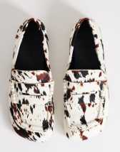 Topshop Daniel flat square toe loafer in animal print hair on real leather