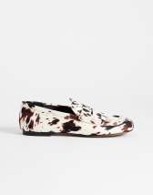 Topshop Daniel flat square toe loafer in animal print hair on real leather