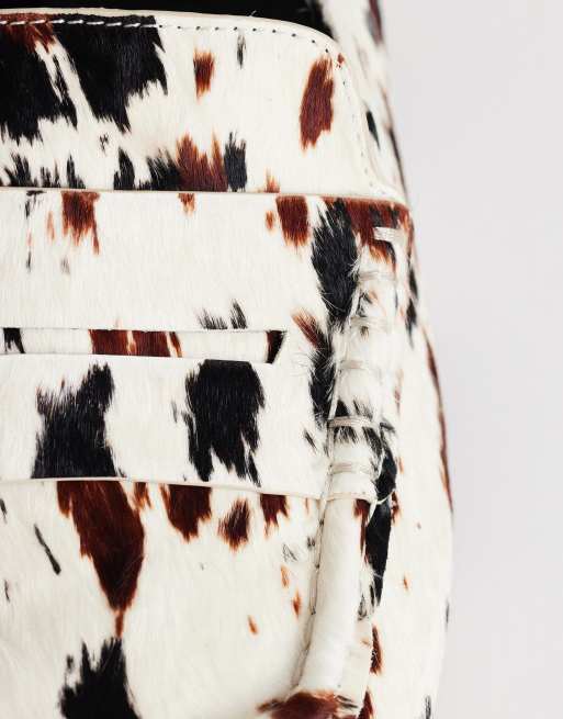 Topshop Daniel flat square toe loafer in animal print hair on real leather, 3 of 4