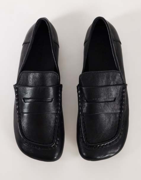Topshop Daniel Loafer aus echtem Leder mit eckiger Spitze in Schwarz - view 1