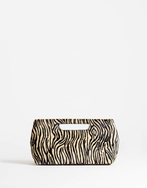 Topshop Daniel medium hair on real leather rectangle grab bag in camel zebra - view 1