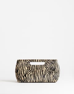 Daniel medium hair on real leather rectangle grab bag in camel zebra